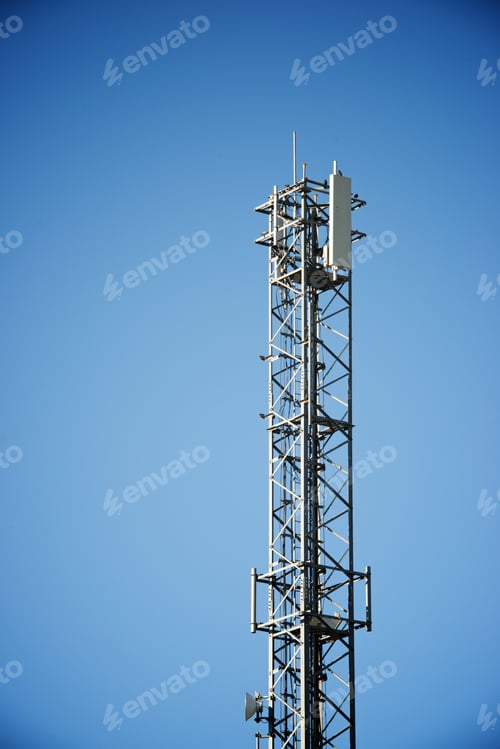 Preview: Telecommunications Tower With Clear Blue Sky.