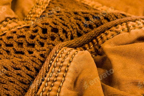 Preview: Clothing Items Washed Cotton Fabric Texture With Seams, Clasps, Buttons And Rivets, Macro, Close-Up
