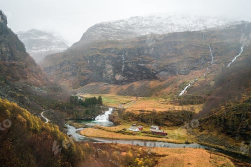 Preview: Aerial View Of The Mountain Valley And Village Flam As Seen From The Scenic Flamsbana Train Line
