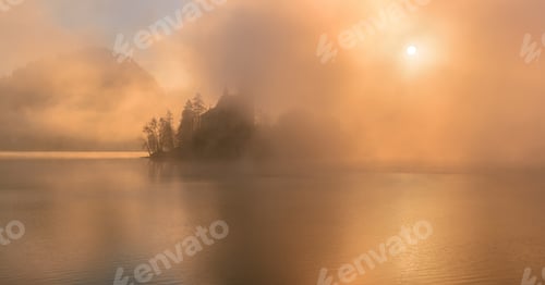 Preview: Island With The Church Hiding In The Mist At Lake Bled