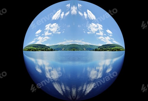 Preview: Circular Abstract Ocean Scene With Clouds.