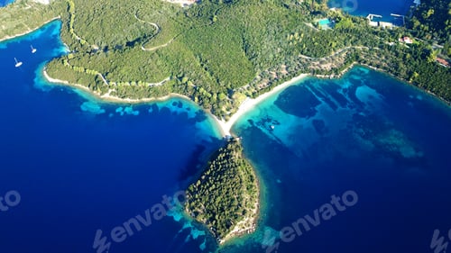 Preview: Aerial Drone Bird'S Eye View Panoramic Photo Of Iconic Island Of Skorpios That Was Owned By