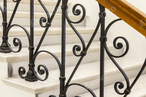 Preview: Ornate Staircase Railing with Marble Steps