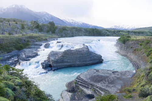 Preview: Rio Paine Waterfall View, Torres Del Paine National Park, Chile. Chilean Patagonia Landscape