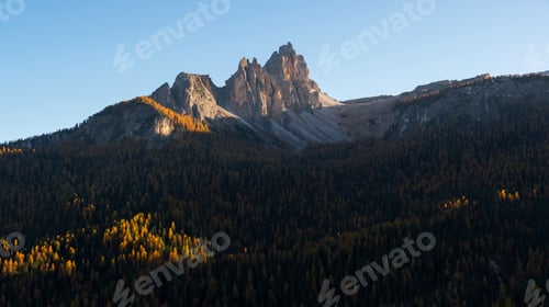 Preview: Autumn In Dolomites Landscape With High Mountains And Vast Forest.