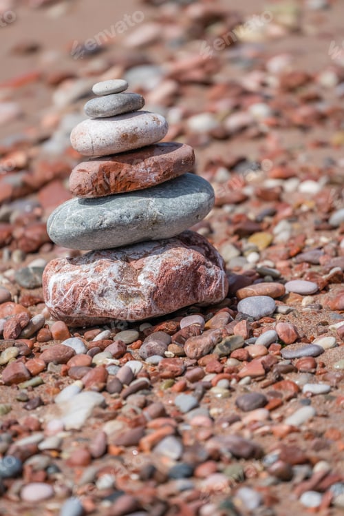 Preview: Pile Of Stacked Stones On The Beach, Coast Of Montenegro
