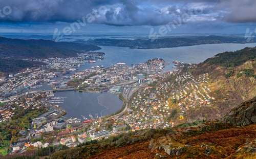 Preview: View Of Bergen Town And Bay As Seen From The Summit Of Mount Ulriken, Norway