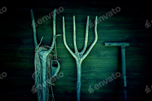 Preview: Old Wooden Rakes For Plowing, Detail Of Farm Tools