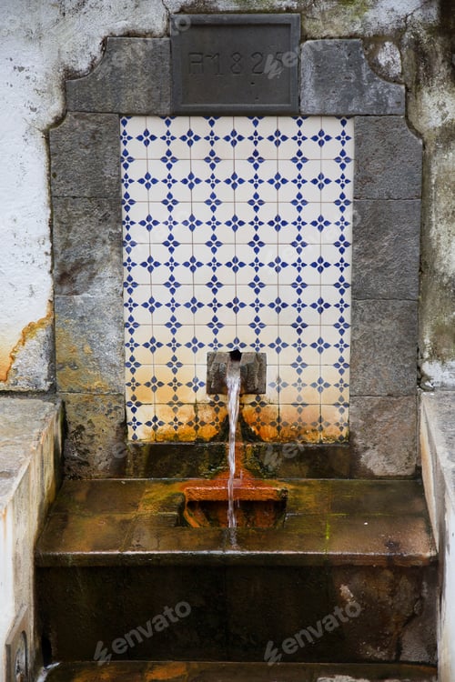 Preview: Old Public Water Supply Tap, For The Whole Village, Decorated With Historical Painted Tile Work