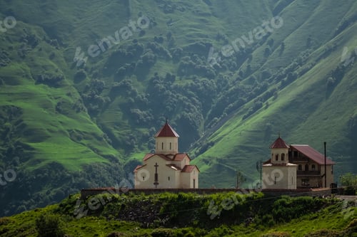 Preview: Church On A Mountain In Georgia. A Sunny Day In The Caucasus Mountains
