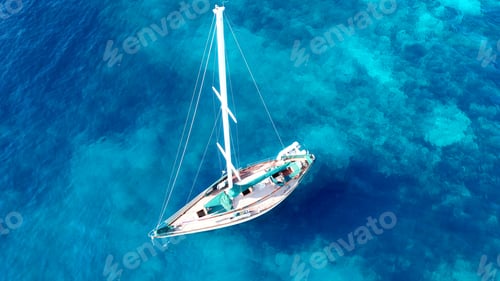 Preview: Aerial Drone Bird'S Eye View Photo Of Luxury Sail Boat In Tropical Caribbean Paradise Bay With Deep