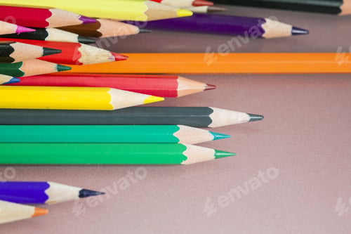 Preview: Group Of Sharp Colored Pencils With Reflexions