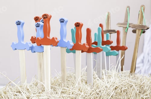 Preview: Colorful Wooden Swords, Detail Of A Handmade Sword