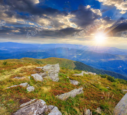 Preview: White Sharp Stones On The Hillside At Sunset