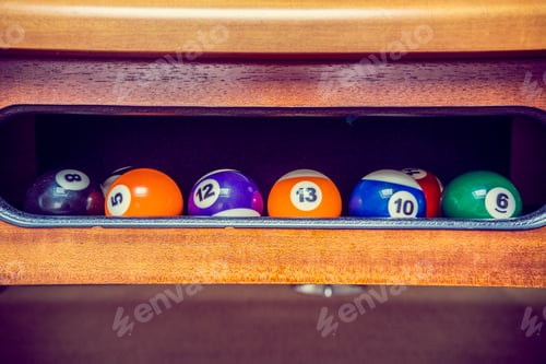Preview: Billiard Balls Cued In The Table