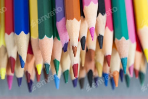 Preview: Group Of Sharp Colored Pencils With Reflexions