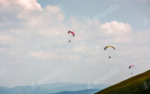 Preview: Skydivers Fly Over The Mountains. Parachute Extreme Sport