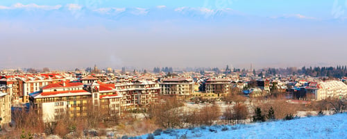 Preview: Morning Air Pollution Smog, Smoke From The Chimney In Bulgarian Ski Resort Bansko, Bulgaria