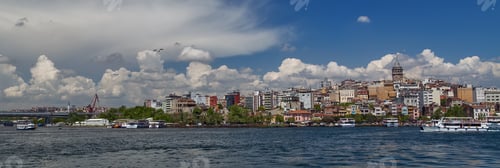 Preview: Passenger Ferry Ship On The Gulf Golden Horn, Sea Front Landscape Of Istanbul Historical Part