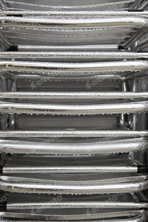 Preview: Steel Rods Wet, Detail Of Metal Chairs, Raindrops, Metallic Background