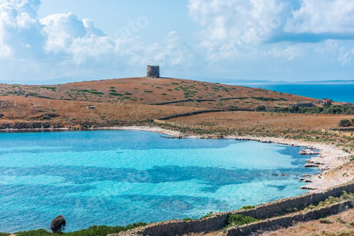 Preview: Old Tower And Beautiful Beach In Asinara Island, Sardinia, Italy