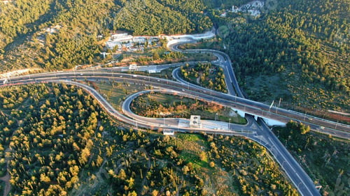 Preview: Aerial Drone Photo Of Multilevel Junction Highway Passing Through Mountain