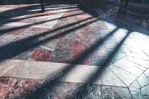 Preview: People Walking On The Granite Pavement . Pedestrian Street With Shadows