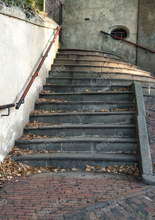 Preview: Old Worn Stone Steps At Wollaton Hall, Nottingham, Uk