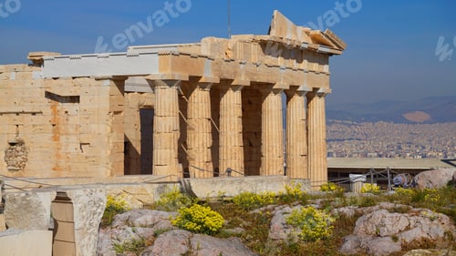 Preview: Beautiful Spring Flowers And Iconic Parthenon, Acropolis Hill, Athens Historic Center, Attica
