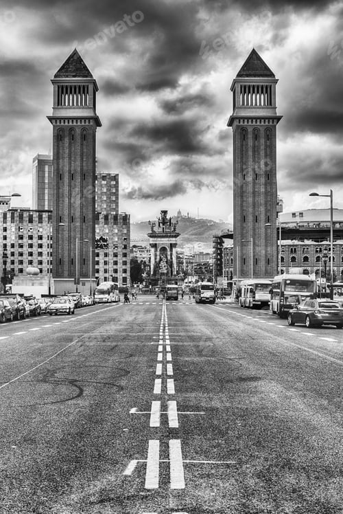 Preview: Venetian Towers On Avinguda De La Reina Maria Christina, Barcelona, Catalonia, Spain. Built Between