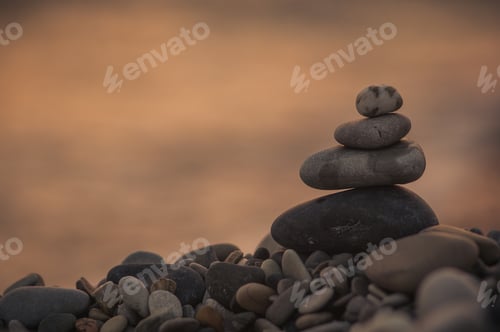 Preview: Stack Of Zen Stones On Pebble Beach