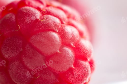 Preview: Raspberries On A White Saucer Close Up, Macro Photo