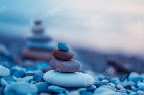 Preview: Stack Of Zen Stones On Pebble Beach