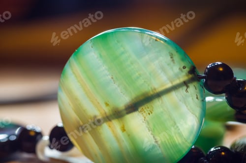 Preview: Large Polished Beads Of Beautiful Translucent Green Agate Gemstone, Macro
