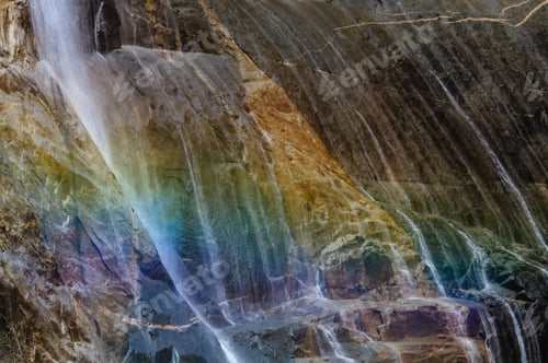 Preview: A Telephoto Shot Of Water Being Deflected By A Rock In The Upper Yosemite Falls, With A Rainbow