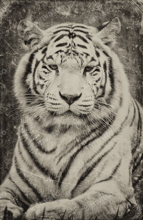 Preview: White Bengal Tiger, Isolated On Textured Grunge Background