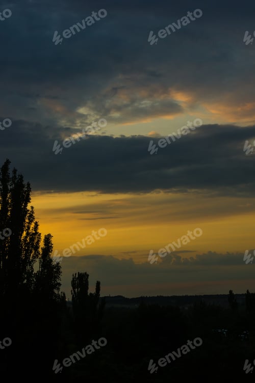 Preview: Landscape With Dramatic Light - Beautiful Golden Sunset With Saturated Sky And Clouds.