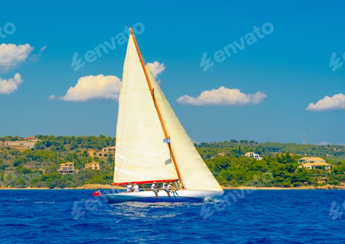Preview: Classic Wooden Sailing Boat In A Race, Spetses Island In Greece