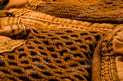 Preview: Clothing Items Stonewashed Cotton Fabric Texture With Seams, Clasps, Buttons And Rivets, Macro