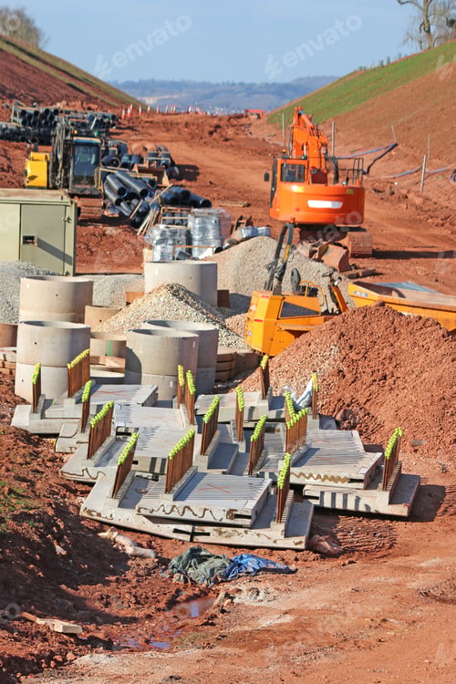 Preview: Reinforcing Steel Bar Bridge Sections On A Road Construction Site