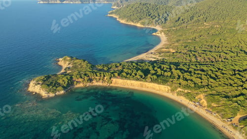 Preview: Aerial Drone Photo Of Paradise Twin Beaches Of Mandraki And Elia In Island Of Skiathos Island