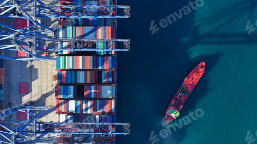 Preview: Aerial Top Down Photo Of Industrial Cargo Container Logistics Terminal