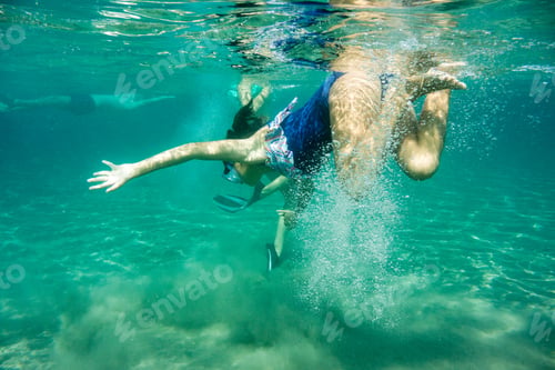 Preview: Underwater Scene In Ionian Sea, Zakynthos, Greece, With Girls Playing In The Water