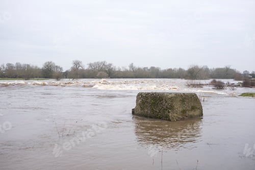 Preview: Isolated Concrete Block Surrounded By Flood Water