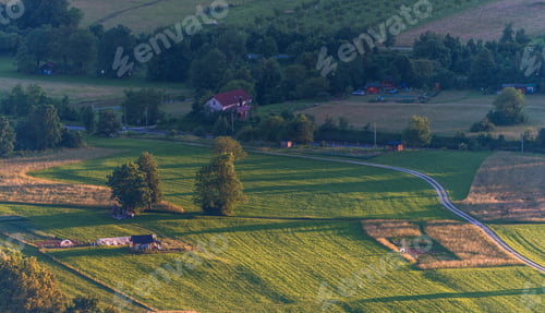 Preview: Slovenian Countryside And Farmlands At Sunset