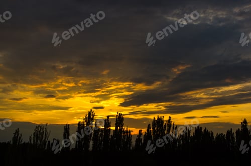 Preview: Landscape With Dramatic Light - Beautiful Golden Sunset With Saturated Sky And Clouds.