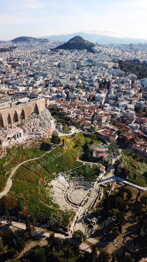 Preview: Aerial Drone Bird'S Eye View Photo Of Iconic Ancient Theater Of Dionysus In Acropolis And