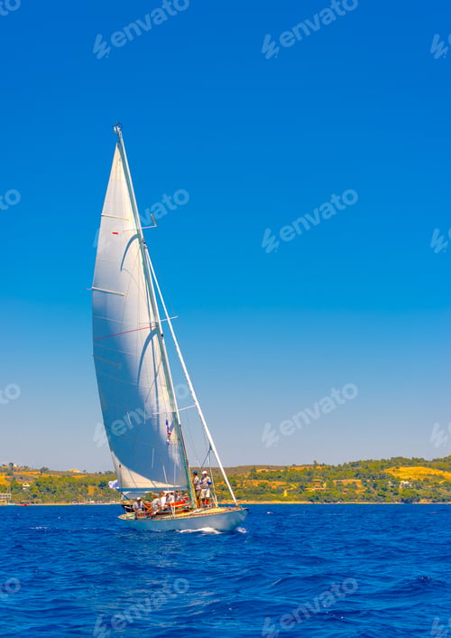 Preview: Classic Wooden Sailing Boat In A Race, Spetses Island In Greece