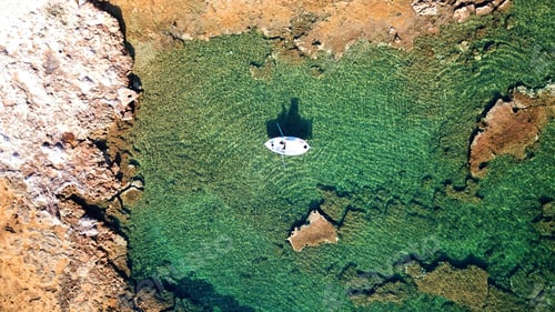 Preview: Spring 2017: Aerial Birds Eye View Photo Of Traditional Fishing Boat Taken By Drone Of Volcanic