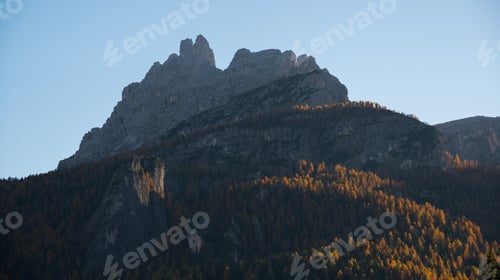 Preview: Autumn In Dolomites Landscape With High Mountains And Vast Forest.